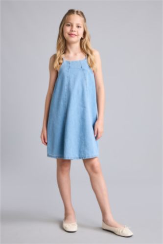 GIRLS & TEENS Light Blue فستان بناتي جينز بحمالات