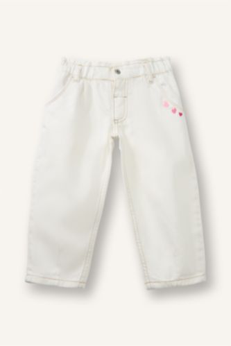 Kız Bebek Ekru Paperbag Pamuklu Pantolon Kız Bebek