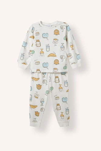Baby Boys Ecru 2 piece Regular Fit Knitted Pyjamas