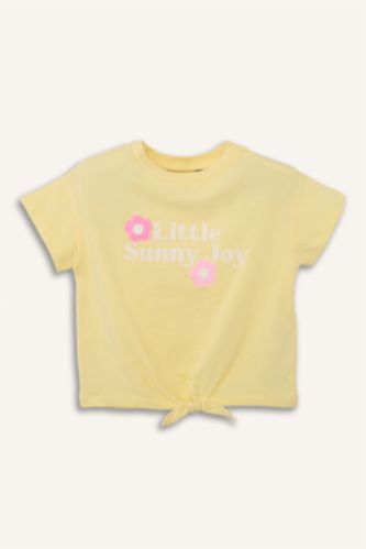 Kız Bebek Sarı Kısa kollu Çiçek desenli Tişört Kız Bebek
