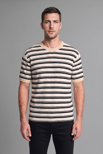 Men Ecru Relax Fit Knitwear Short Sleeve T-Shirt