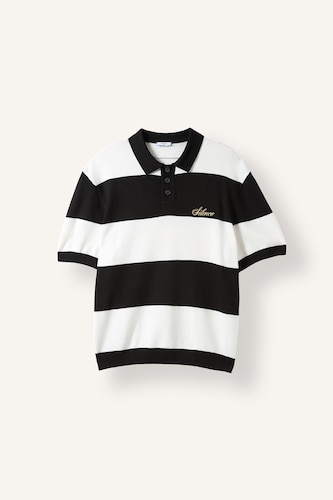 Erkek Siyah Relax Fit Çizgili Polo Tişört