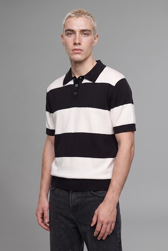 MAN Black Relax Fit Knitwear Short Sleeve Polo T-Shirt
