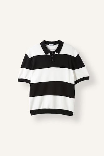 Relaxed Fit Embroidered Striped Short Sleeve Knit Polo Shirt
