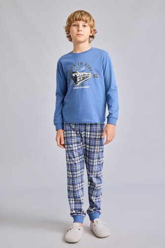 Young Boys - Teen Boys Blue 2 piece Regular Fit Knitted Pyjamas