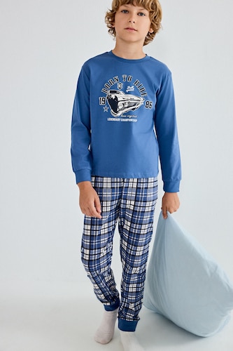 BOYS & TEENS Blue Boy Regular Fit 2 Piece Pyjama Set