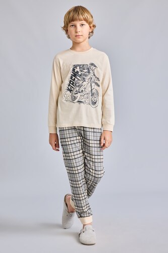 Young Boys - Teen Boys Beige 2 piece Regular Fit Knitted Pyjamas