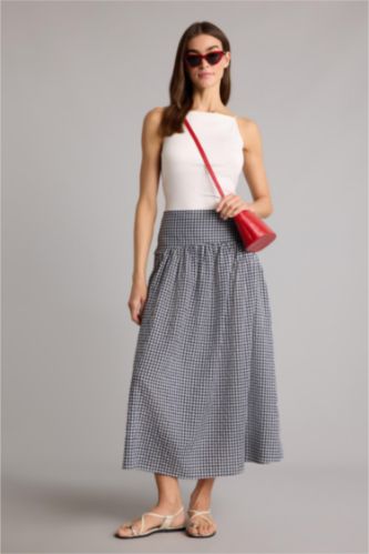 Kadın Lacivert A Kesim Pötikareli Maxi Etek