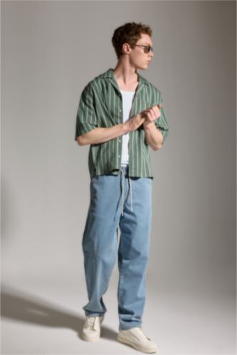 Men Light Blue Wide Leg Trousers