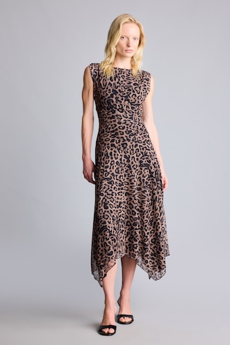 Woman Brown Leopard Print Sleeveless Tulle Midi Dress