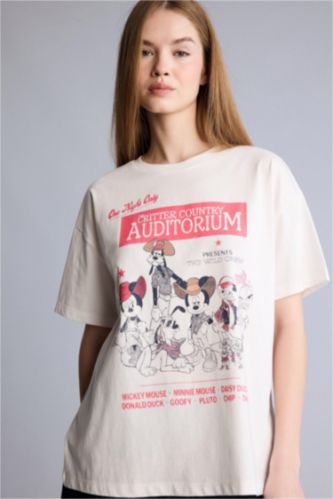 Kadın Ekru Oversıze Baskılı Tişört