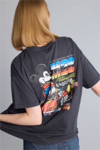 Kadın Antrasit Disney Oversize Baskılı Tişört