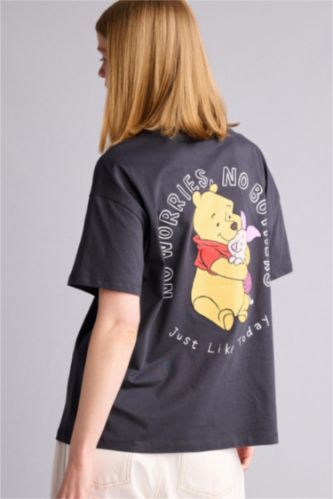 Kadın Antrasit Wınnıe The Pooh Oversıze Baskılı Tişört
