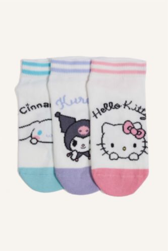 Young Girls - Teen Girls White Girl Hello Kitty Licensed 3 piece Short Socks