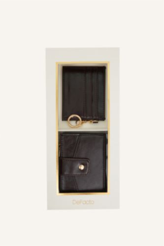 Kadın Kahve  Suni Deri Cüzdan ve Kartlık Set