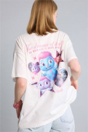 Kadın Kırık Beyaz %100 Pamuk Barbie Oversize Baskılı Tişört