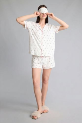 Kadın Ekru 2'li Softshell Şort Tişört Pijama Takımı