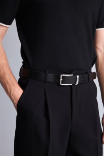 Men Black Man Rectangle Clasp Faux Leather Jean Belt