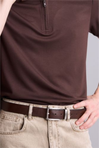 Men Brown Man Rectangle Clasp Faux Leather Jean Belt