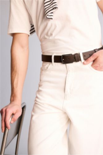 Erkek Kahve Erkek Dikdörtgen Toka Suni Deri Jean Kemeri