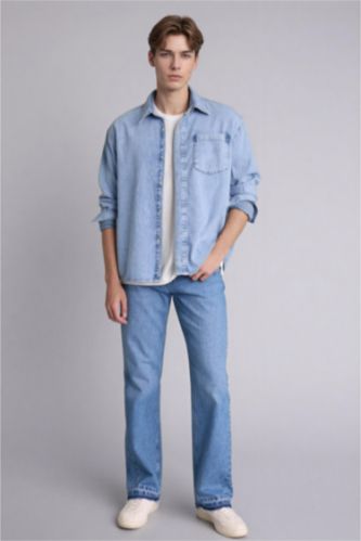 Erkek Açık Mavi Flare Fıt Pantolon