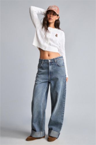 WOMAN Dark Blue Baggy Fit Folded Leg Trousers