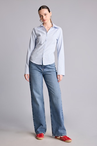 Kadın Mavi %100 Pamuk Yüksek Bel Wide Leg Jean Pantolon
