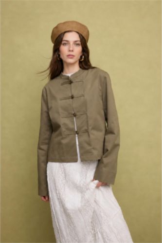 Women Light Khaki Button up Jacket