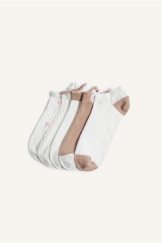 Women White 5 Piece Cotton Short Socks