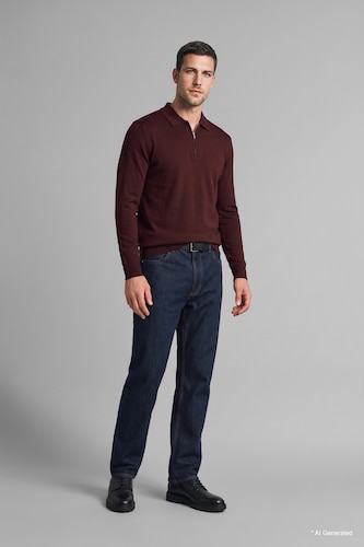 Erkek Bordo Standart Fit Polo Yaka Triko Basic Kazak