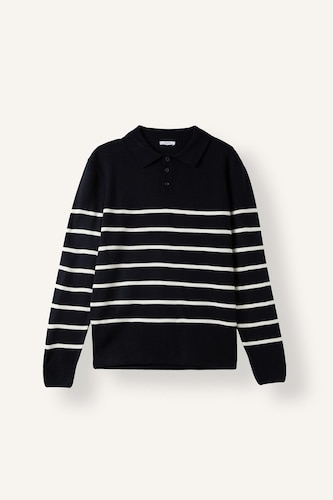 Standard Fit Striped Polo Collar Knitted Sweater
