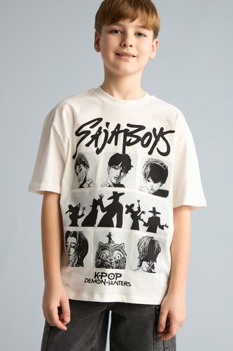 Young Boys - Teen Boys Ecru Oversize Fit Short Sleeve T-Shirt
