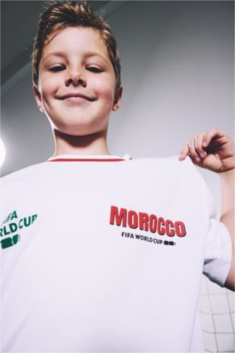 GARÇONS Blanc T-shirt en tulle FIFA à col rond et manches courtes pour garçon