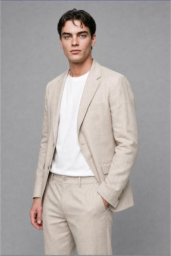 Men Stone Regular Fit Linen Look Blazer