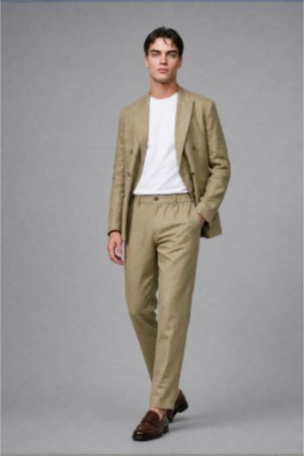 Men Light Khaki Regular Fit Trousers