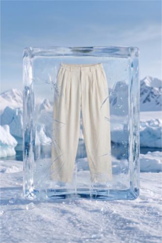 Man Ecru Wide Leg Trousers