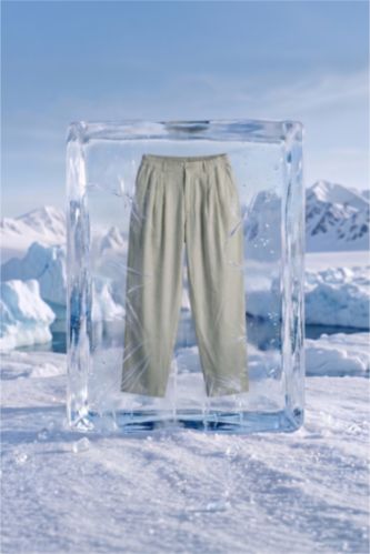 Erkek Haki Wide Leg Pantolon