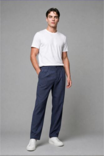Erkek Lacivert Wide Leg Pantolon
