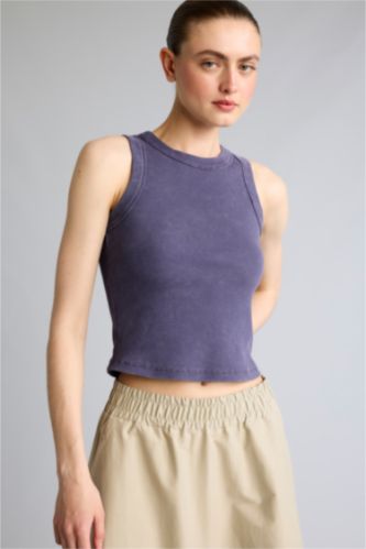 Women Purple Slim Fit Crew Neck Tank Top