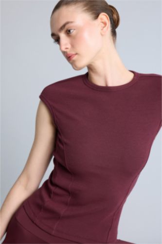 Kadın Bordo Slim Fit Kısa kollu Modal Tişört