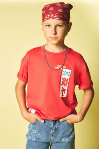 Young Boys - Teen Boys Coral Boy Oversize Safari Print Short Sleeve T-Shirt