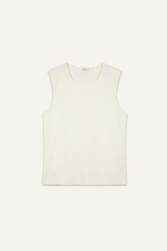 Men Ecru Regular Fit Crew Neck Tank Top