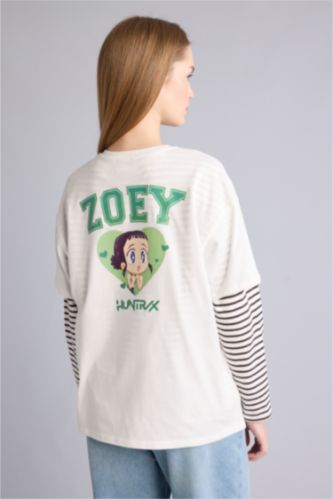 Kadın Kırık Beyaz Kpop - Demon Hunters Oversıze Sırt Baskılı Tişört