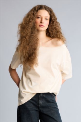 WOMAN Beige Woman Short Sleeve T-Shirt