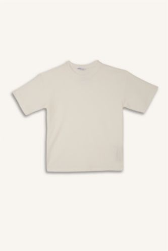 Young Boys - Teen Boys Ecru Oversize Fit Printed Short Sleeve T-Shirt