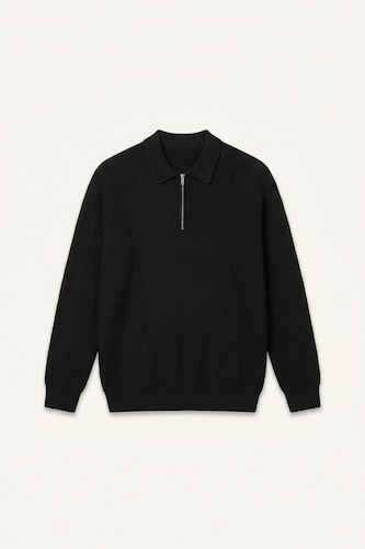 Standard Fit Long Sleeve Polo Collar Knit Pullover with Half-Zip