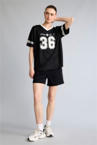 Woman Black Standard Fit Sports Short Leg Modal Shorts