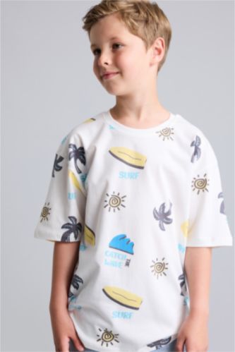 Мальчики и подростки Бежевый Футболка Oversize из 100% хлопка с круглым вырезом сафари принтом и коротким рукавом для мальчиков