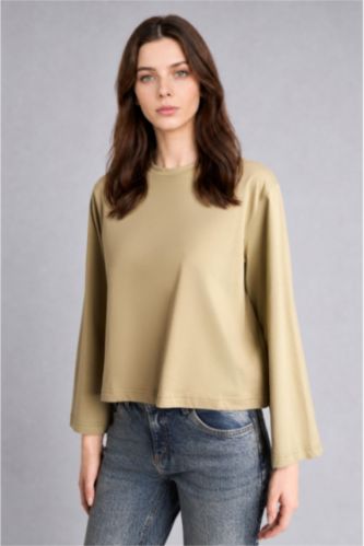 Kadın Yeşil Relaxed Fit Uzun Kollu Penye Tunik