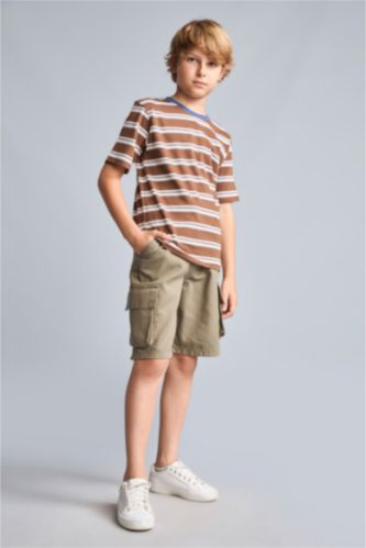 Young Boys - Teen Boys Light Khaki Boy Elastic Band Shorts